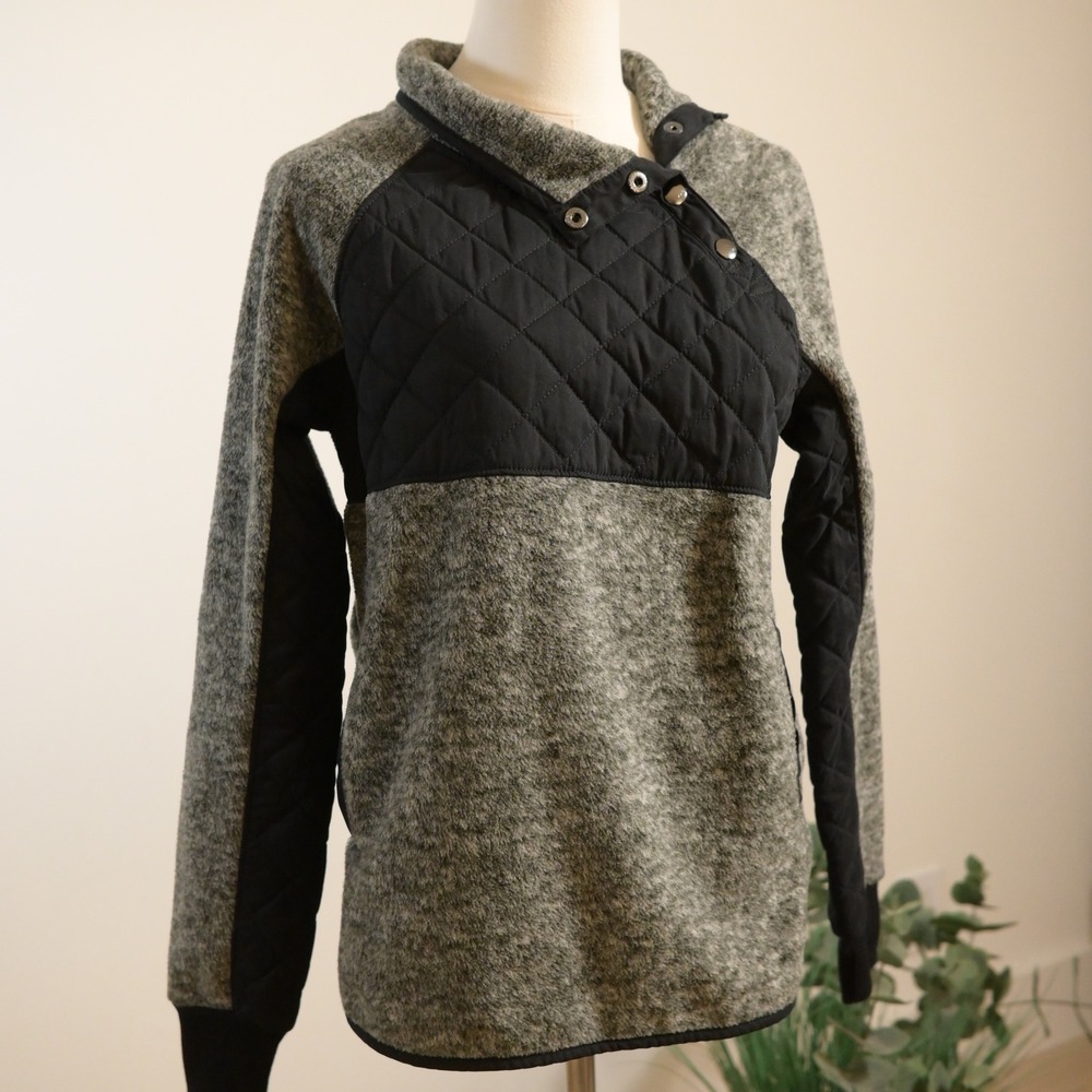 Abercrombie & Fitch Grey Quilted Snap Fleece Pullover Sweatshirt XS
